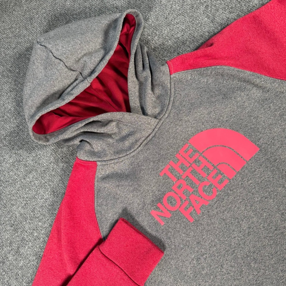 The North Face Womens Gray Pink Raglan Fleece Hoodie Sweatshirt Size M #4303